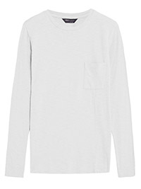 M&5 SOFT-WHITE Pure Cotton Crew Neck Long Sleeve Top - Size 6 to 22