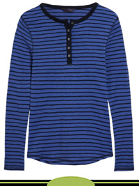 NAVY Striped Pure Cotton Long Sleeve Henley Slim Fit Top - Size 6 to 24