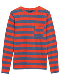 M&5 RED Pure Cotton Striped Long Sleeve T-Shirt - Size 6 to 22