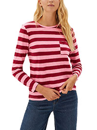 M&5 PINK Pure Cotton Striped Long Sleeve Top - Size 6 to 24