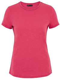 M&5 PINK Pure Cotton Round Neck Fitted T-Shirt - Size 6 to 22