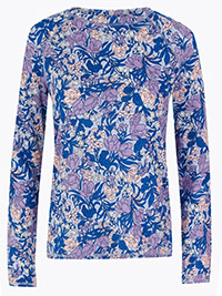 NAVY Pure Cotton Floral Long Sleeve Top - Plus Size 18 to 24