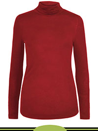 DEEP-RED Funnel Neck Fitted Top - Size 6 to 20