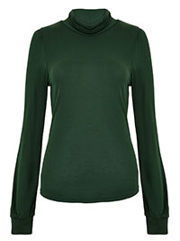 DARK-GREEN Turtle Neck Fitted Long Sleeve Top - Size 6 to 24