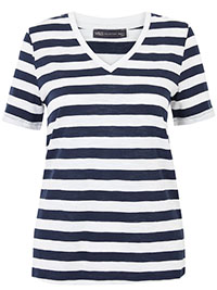 M&5 NAVY Pure Cotton Striped Straight Fit T-Shirt - Size 10 to 22