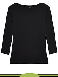 M&5 BLACK Cotton Rich Slim Fit 3/4 Sleeve Top - Size 10 to 22