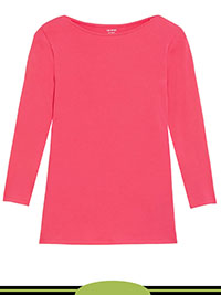 HOT PINK Cotton Rich Slim Fit 3/4 Sleeve Top - Size 6 to 24