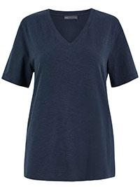 M&5 NAVY Pure Cotton V-Neck Straight Fit T-Shirt - Size 6 to 22