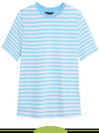 BLUE Pure Cotton Striped Crew Neck T-Shirt - Size 6 to 24