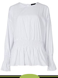 SOFT-WHITE Pure Cotton Shirred Cuff Peplum Top - Plus Size 14