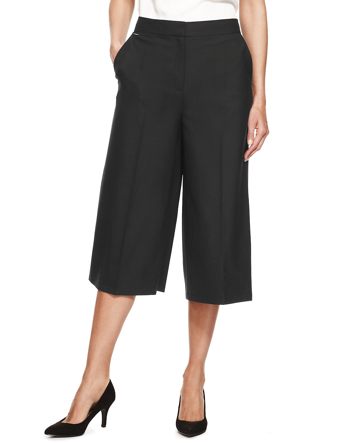 4utograph BLACK Wide Leg Cropped Culottes with Wool - Size 8 to 12