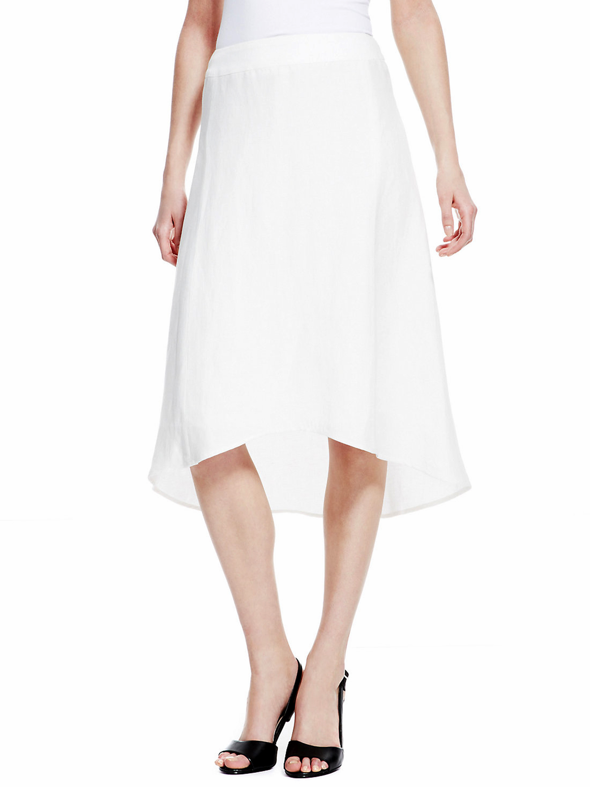 4utograph WHITE Linen Blend Luxury Dippy Hem Long Skirt - Size 14