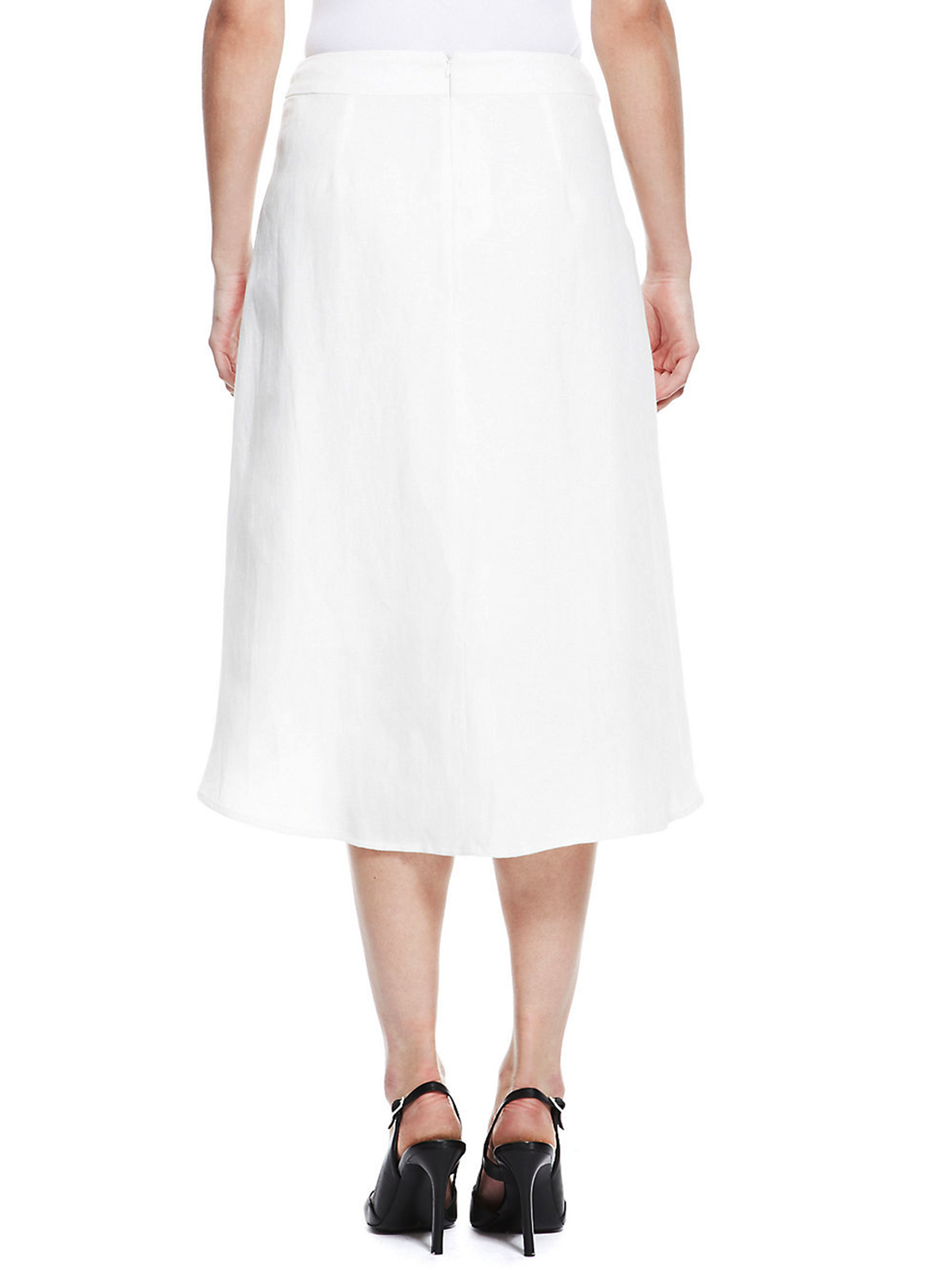 4utograph WHITE Linen Blend Luxury Dippy Hem Long Skirt - Size 14