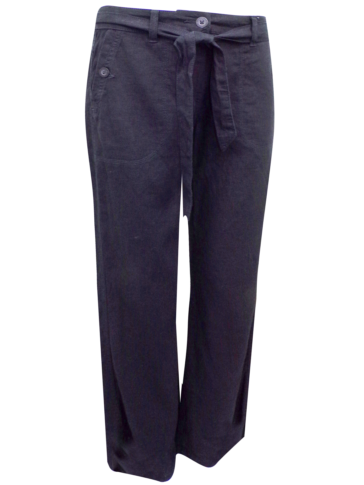Marks and Spencer - - M&5 BLACK Linen Blend Belted Trousers - Size 10 to 14
