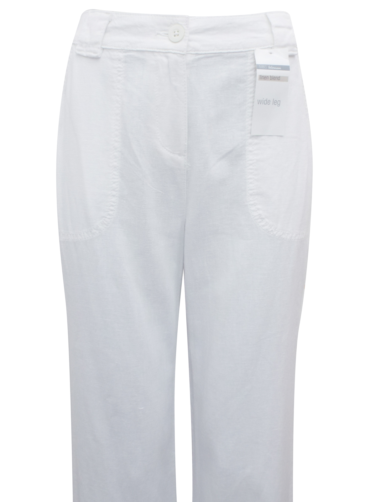 Marks and Spencer - - M&5 WHITE Linen Blend Wide Leg Trousers - Size 8 ...