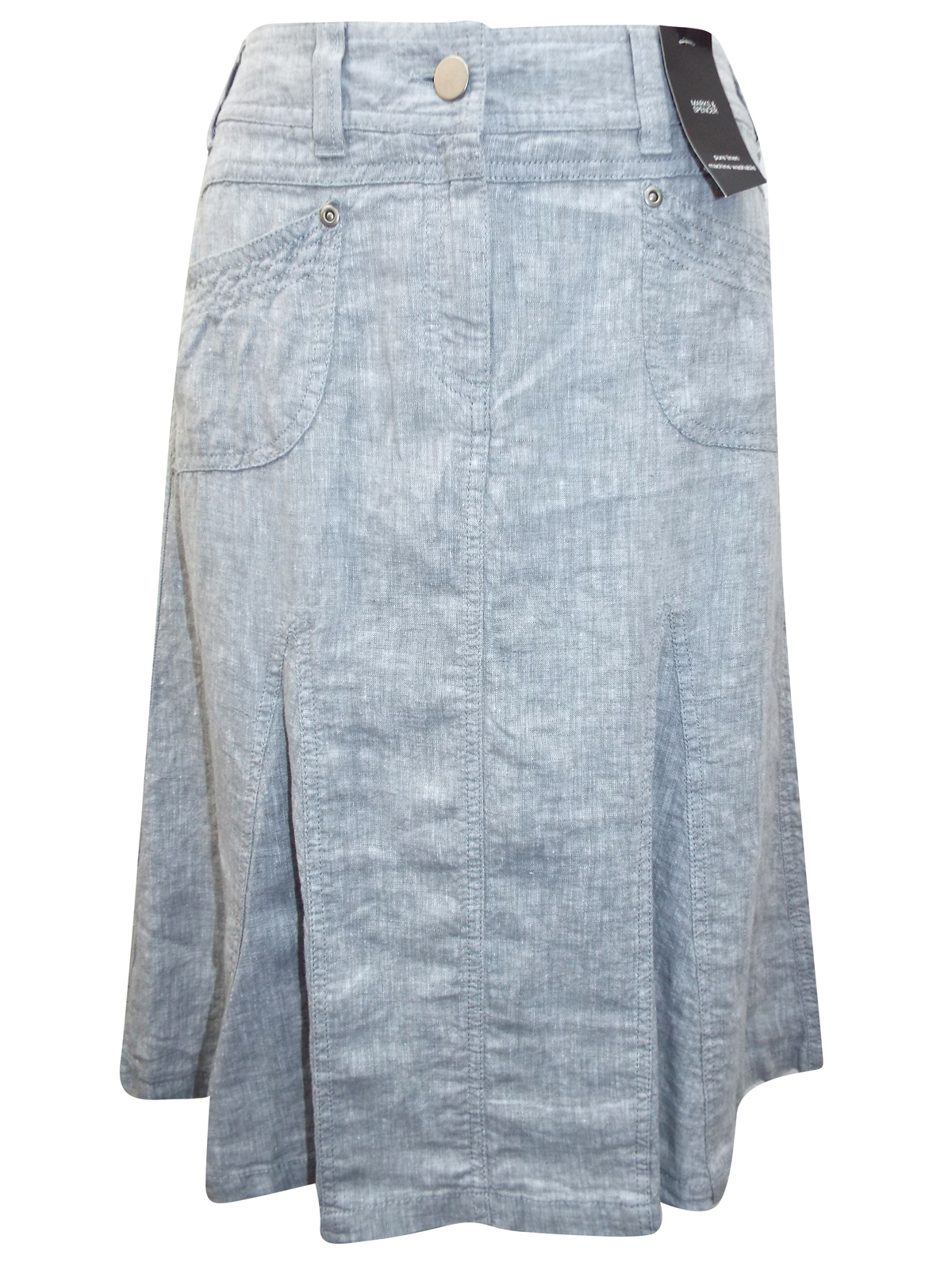 Marks and Spencer - - M&5 GREY Pure Linen Panelled Skirt - Size 14