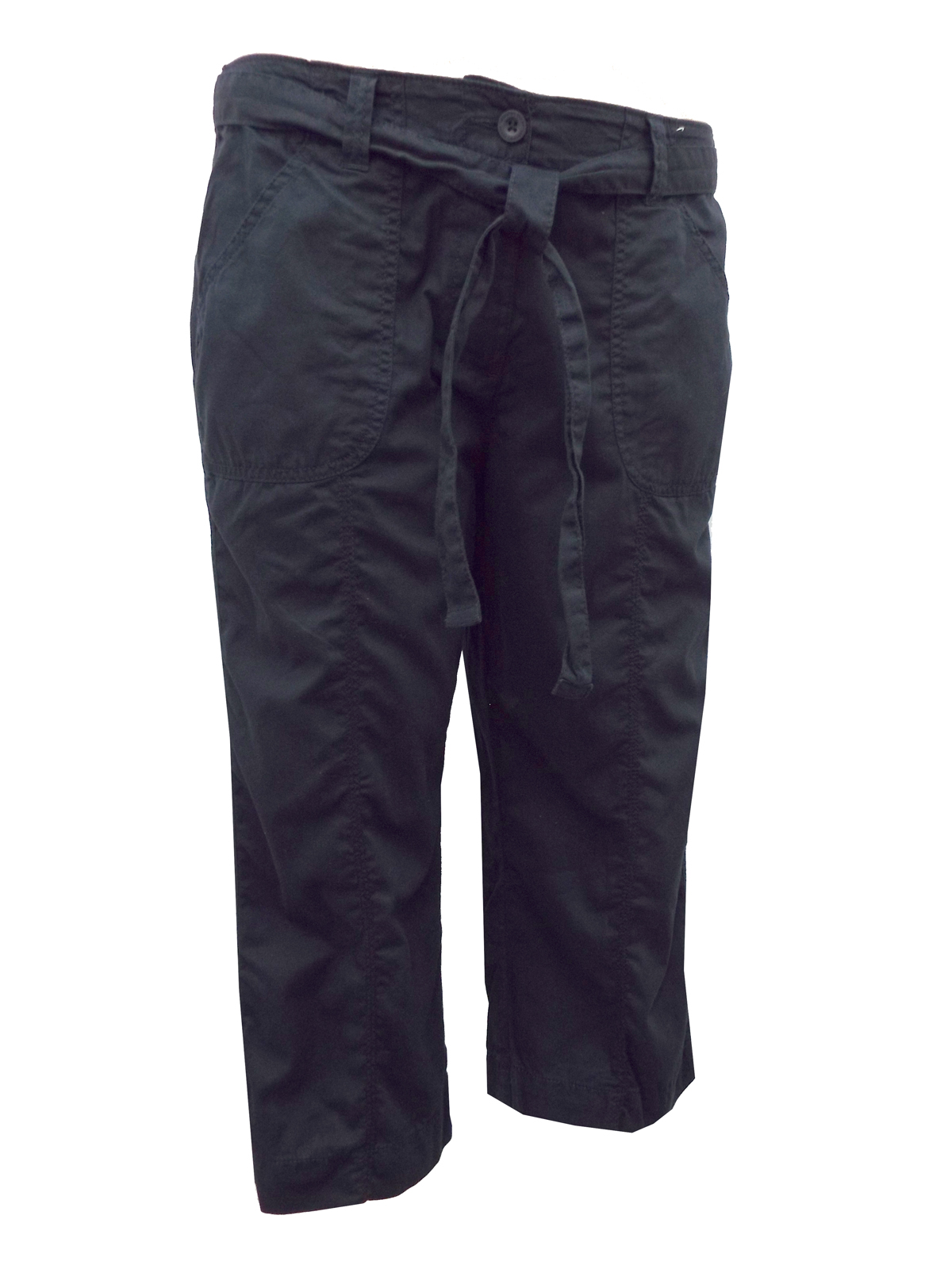 Marks and Spencer - - M&5 BLACK Belted Cropped Cargo Trousers - Size 16 ...