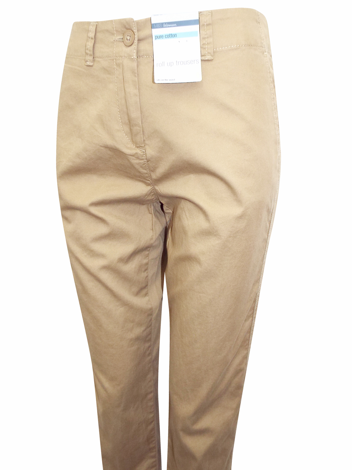 Marks and Spencer - - M&5 TOFFEE Pure Cotton Roll Up Chinos - Size 12 to 14