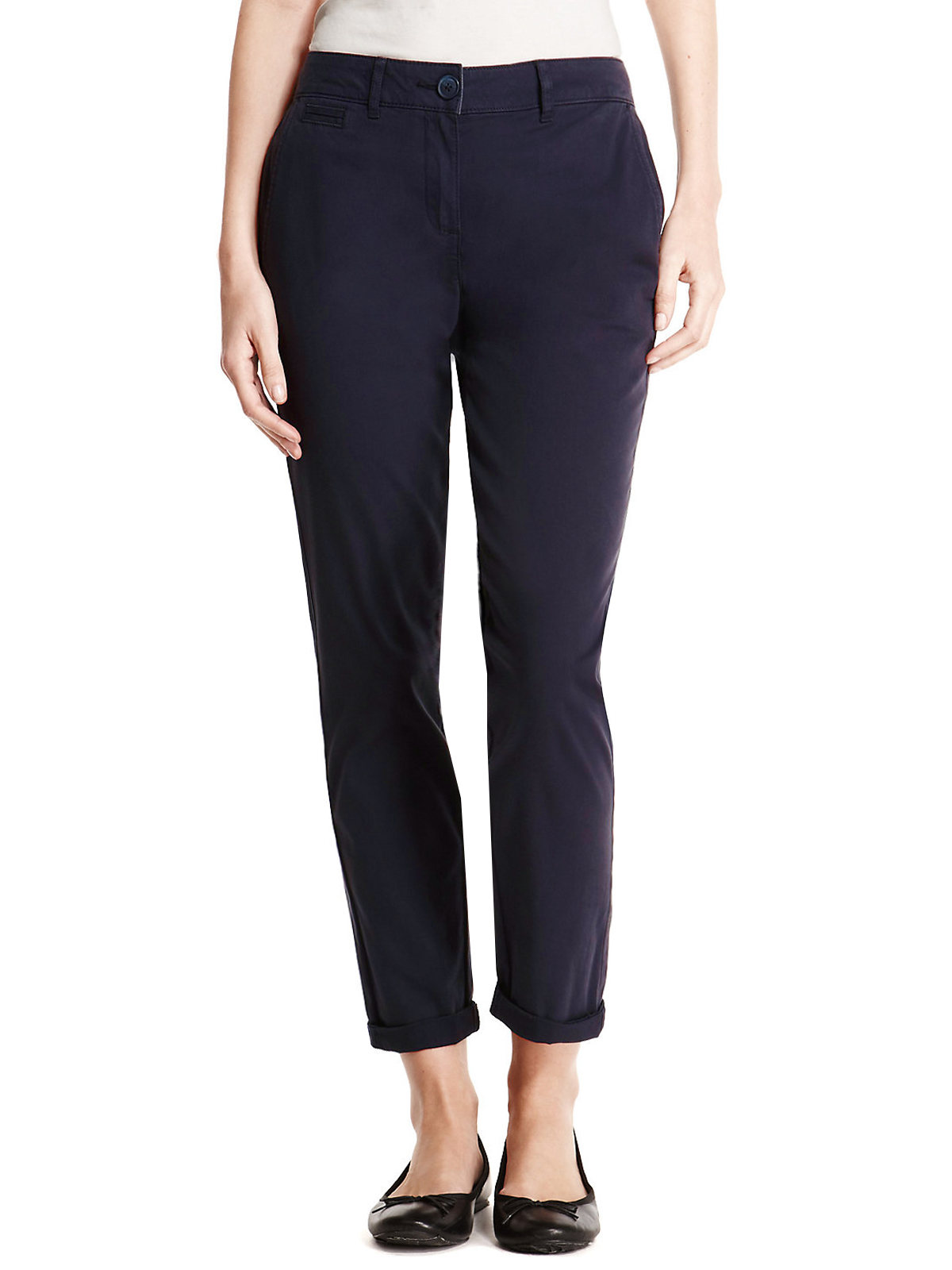 Marks and Spencer - - M&5 NAVY Cotton Rich Straight Leg Chinos - Size ...