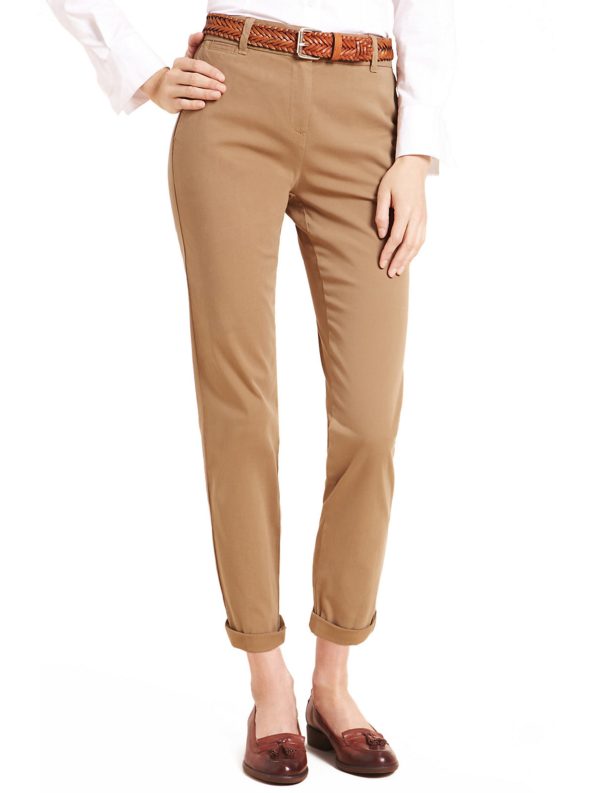 Marks and Spencer - - M&5 CAMEL Cotton Rich Straight Leg Chinos - Size ...