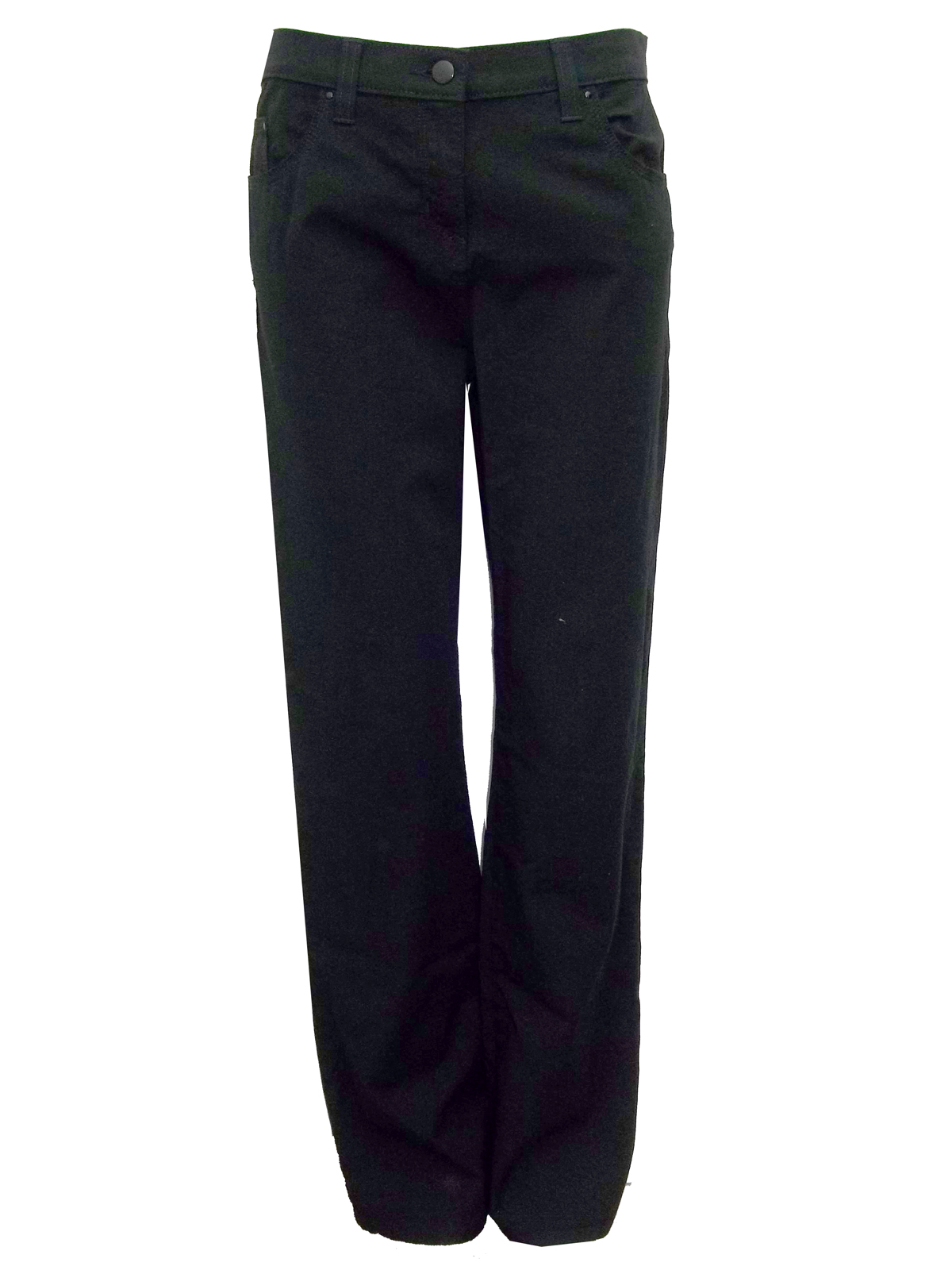 Marks and Spencer - - M&5 BLACK Cotton Rich Flat Front Trousers - Size 12