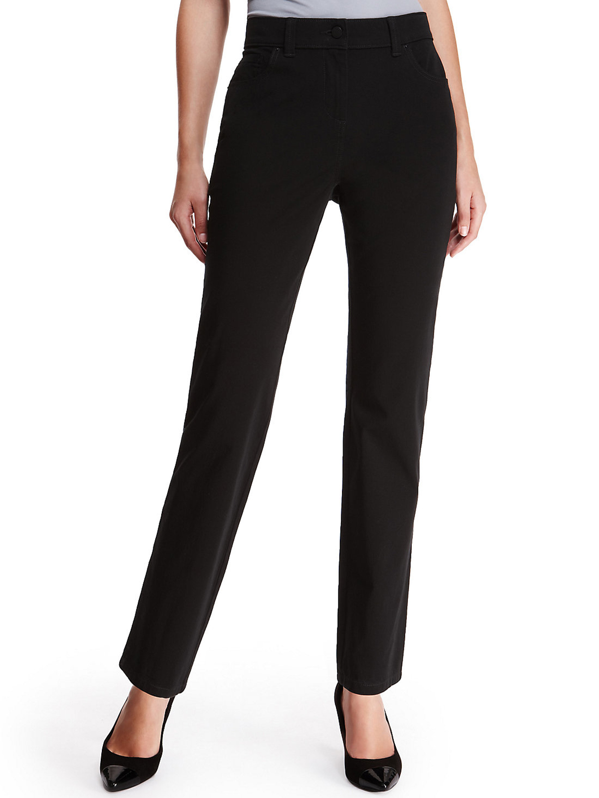 Marks and Spencer - - M&5 BLACK Cotton Rich 2-Way Stretch Straight Leg ...
