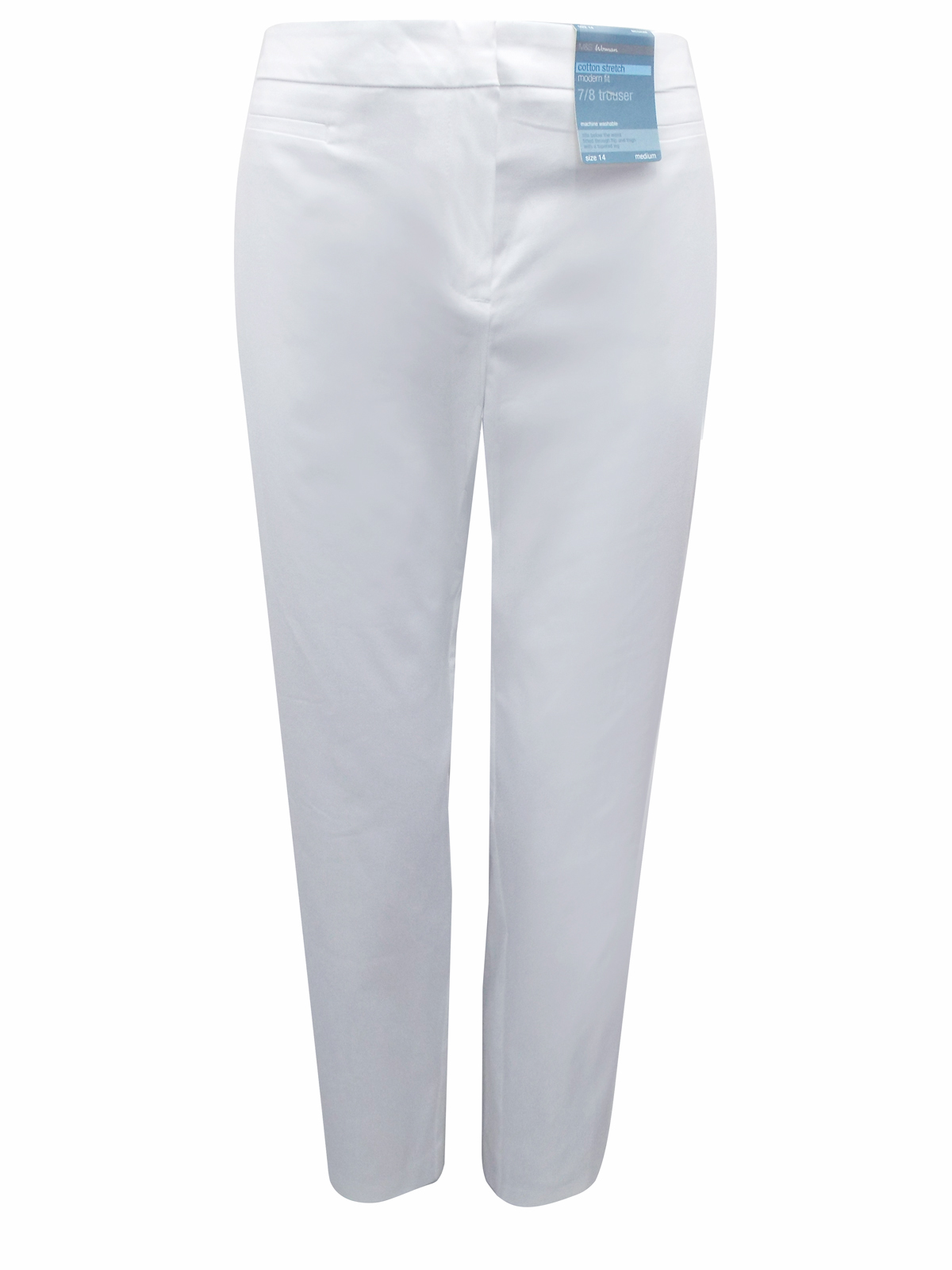 Marks and Spencer - - M&5 WHITE Cotton Rich Flat Front 7/8 Trousers - Size 8 to 20