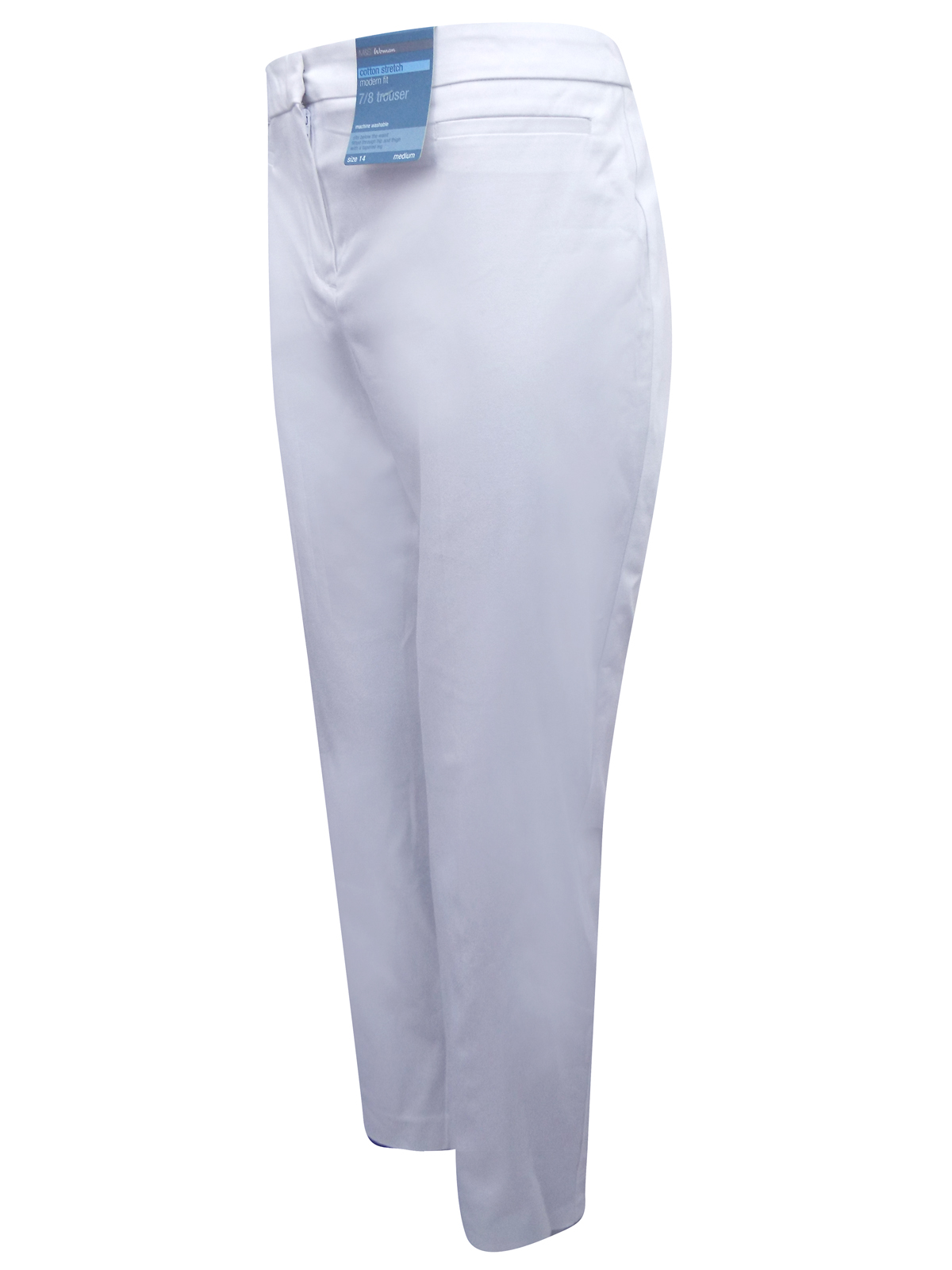 Marks and Spencer - - M&5 WHITE Cotton Rich Flat Front 7/8 Trousers ...