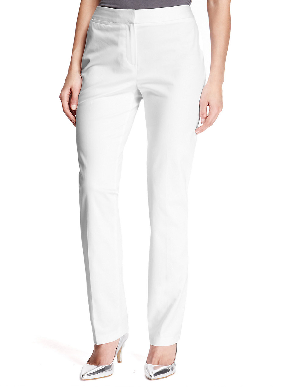 Marks and Spencer - - M&5 WHITE Cotton Rich Modern Slim Leg Trousers ...