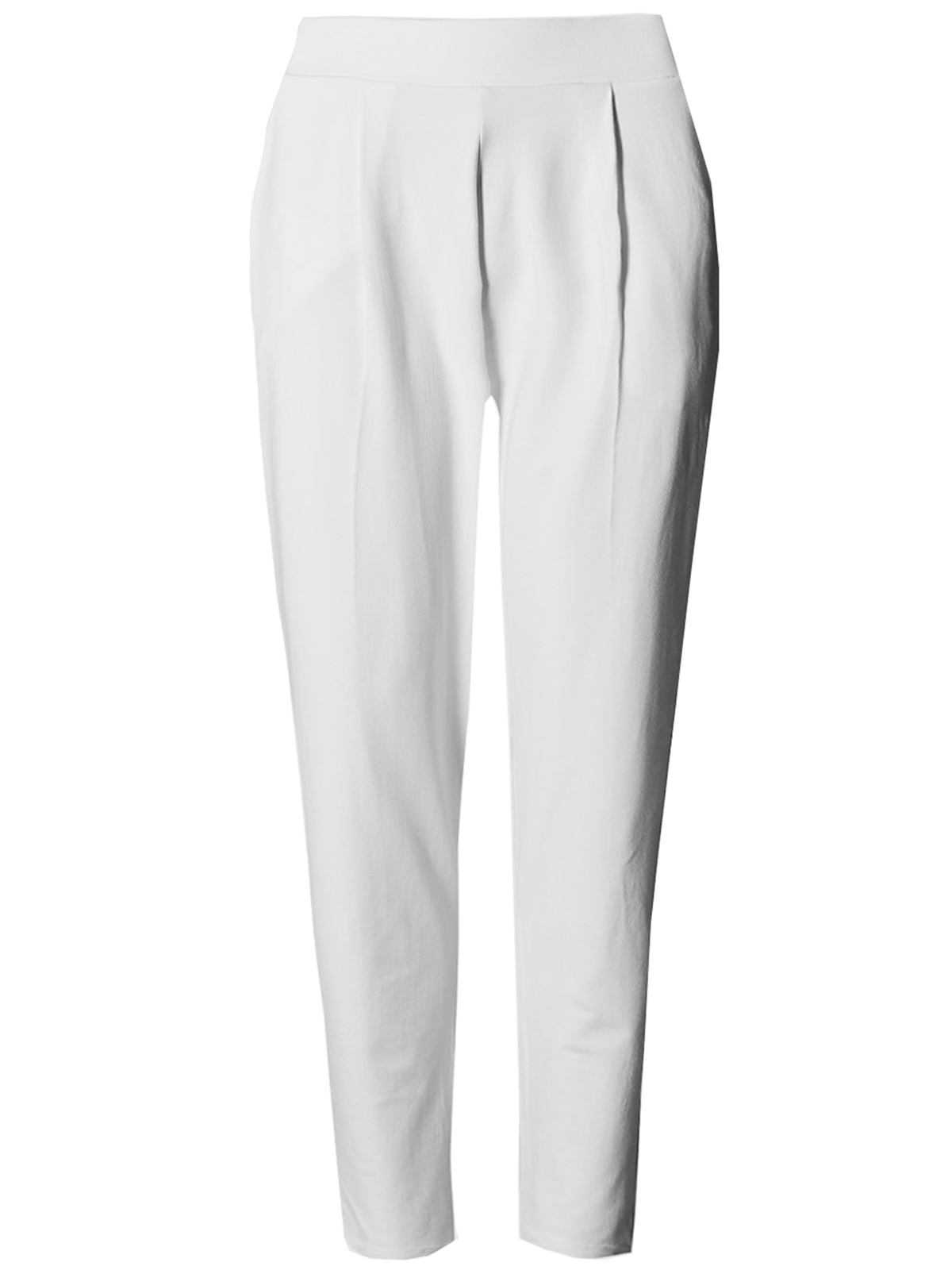 Marks and Spencer - - M&5 WHITE Pull On Tapered Leg Trousers - Size 18