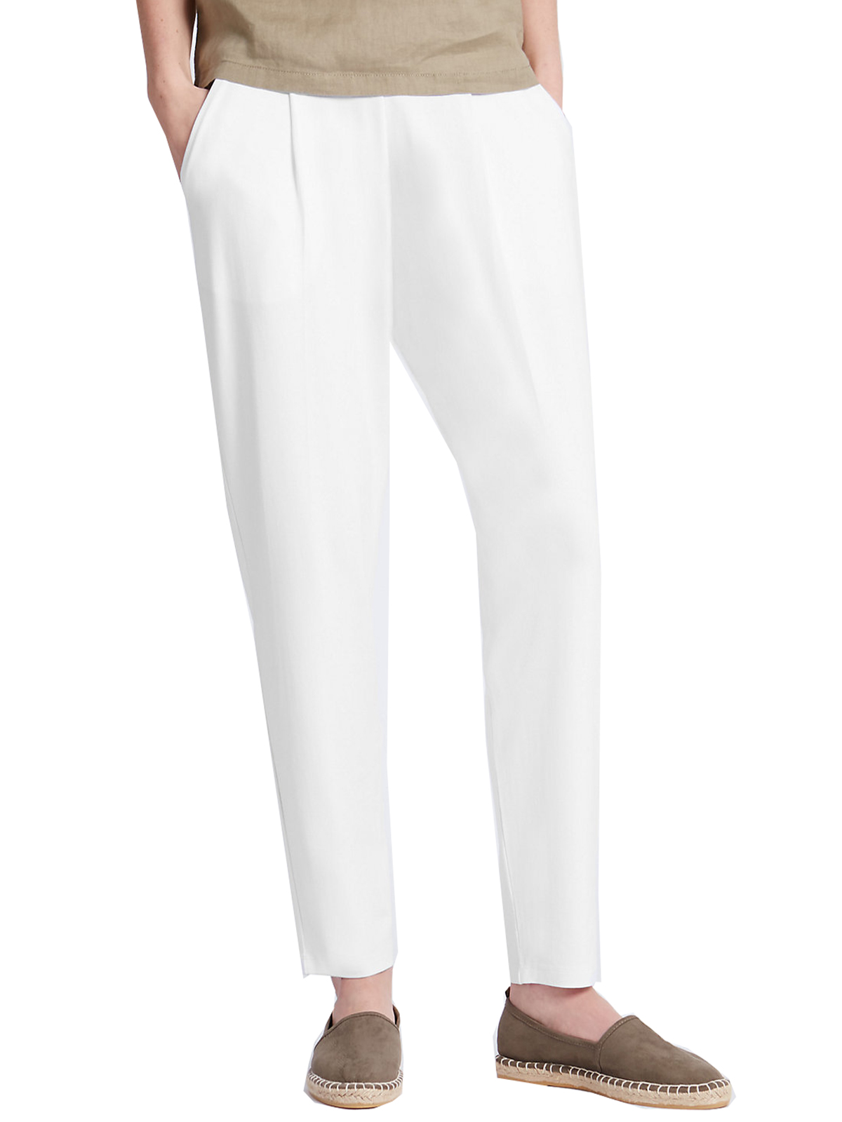 Marks And Spencer M 5 WHITE Pull On Tapered Leg Trousers Size 18 marks-and-spencer-m-5-white-pull-on-tapered-leg-trousers-size-18