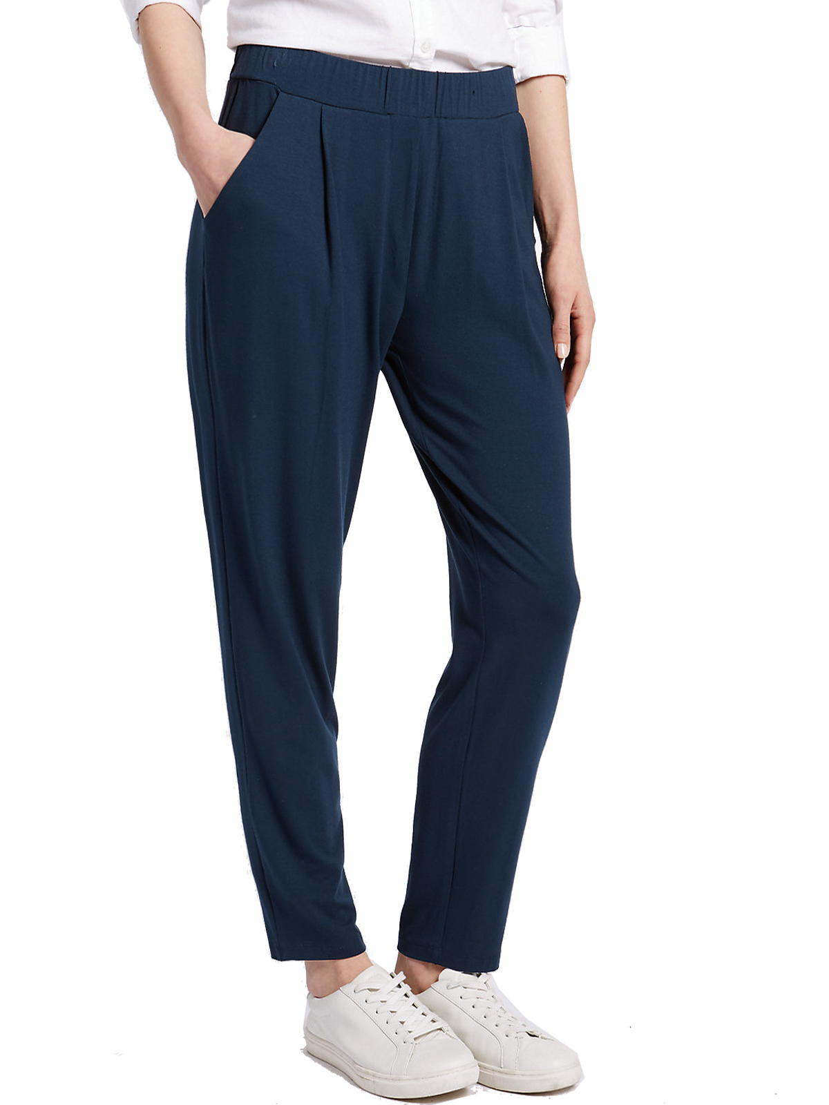 Marks and Spencer - - M&5 NAVY Pull On Tapered Leg Trousers - Plus Size ...