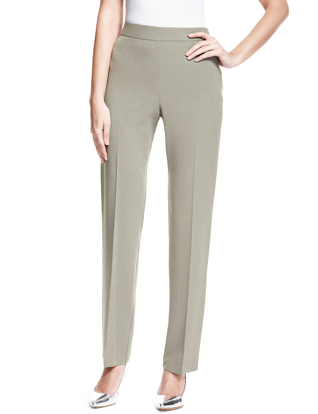 Marks and Spencer - - M&5 LIGHT-GREY Side Zip Slim Leg Trousers - Size ...