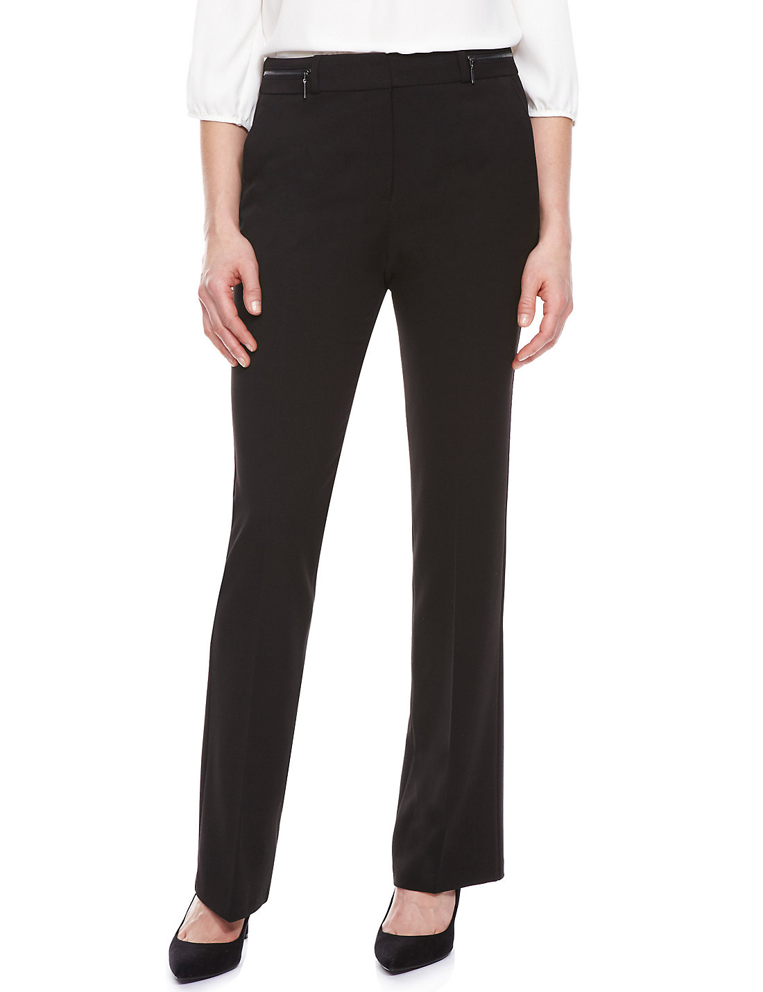 Marks and Spencer - - M&5 BLACK Zipped Waist Bootleg Trousers - Size 22 ...