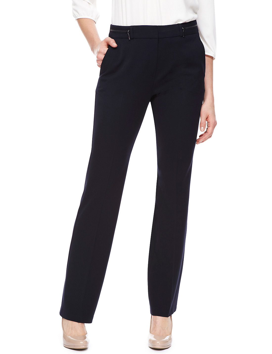 Marks and Spencer - - M&5 NAVY Zipped Waist Bootleg Trousers - Plus ...
