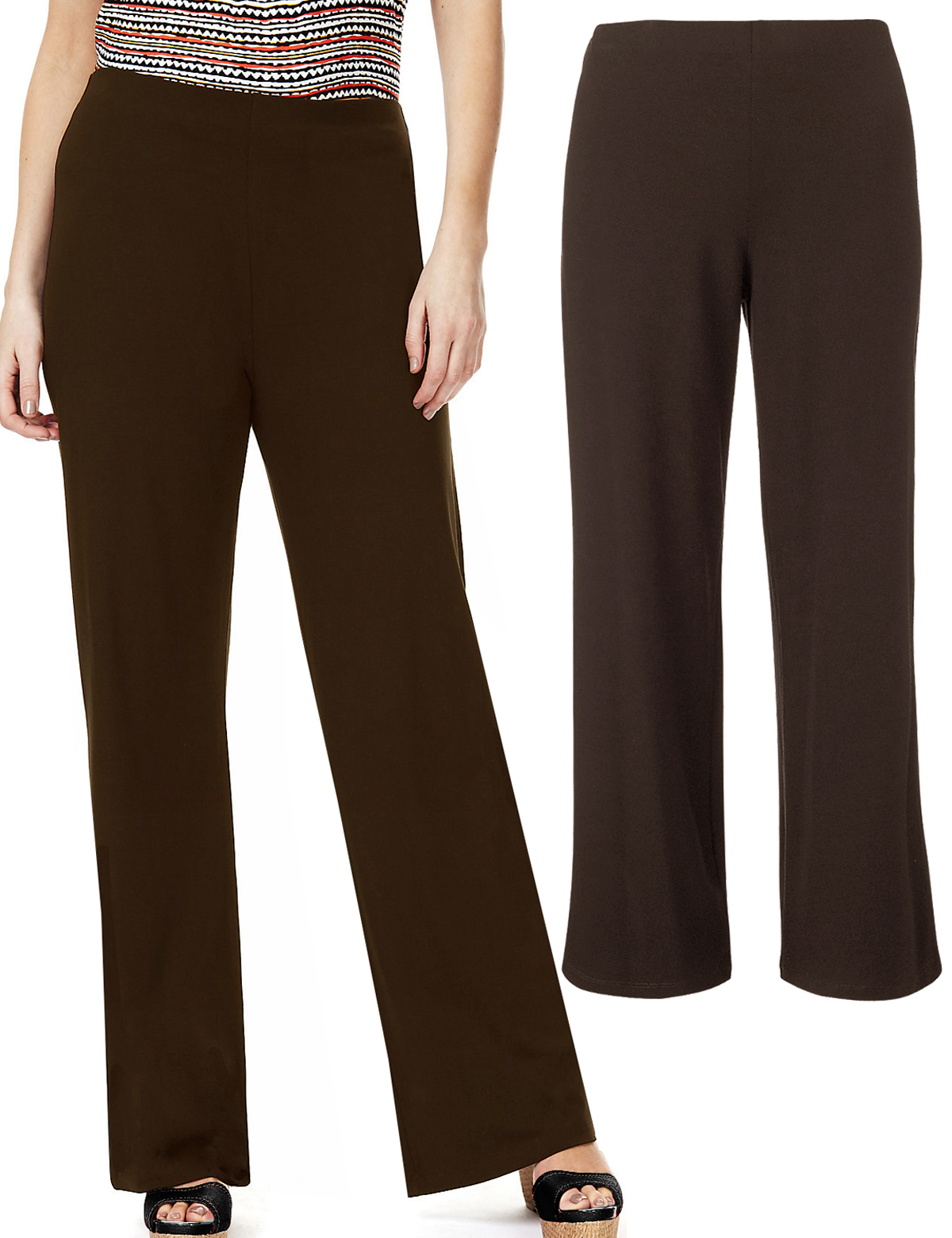 Marks And Spencer M 5 CHOCOLATE Wide Leg Double Crepe Stretch 