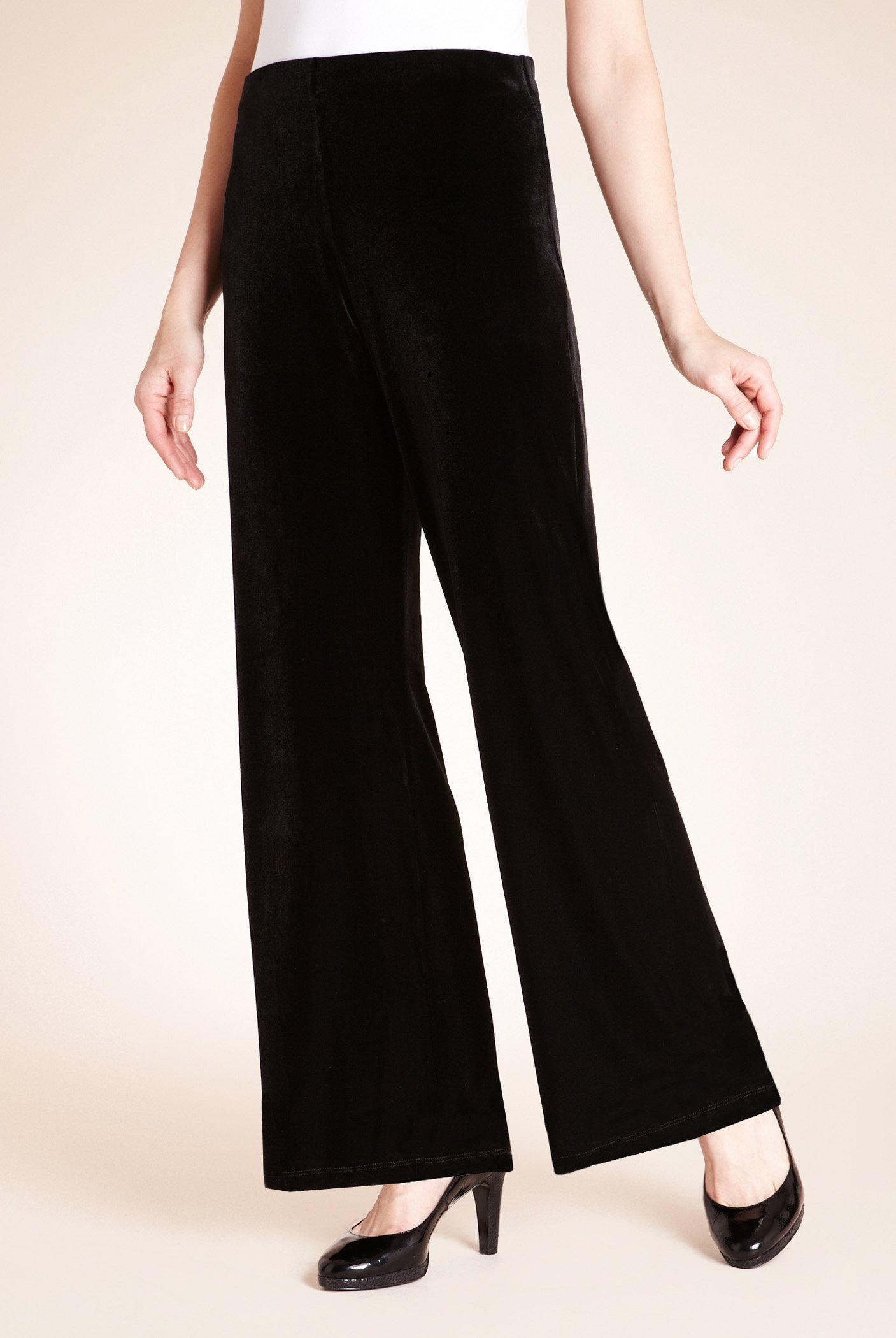 Marks and Spencer - - M&5 BLACK Flat Front Velour Wide Leg Trousers ...