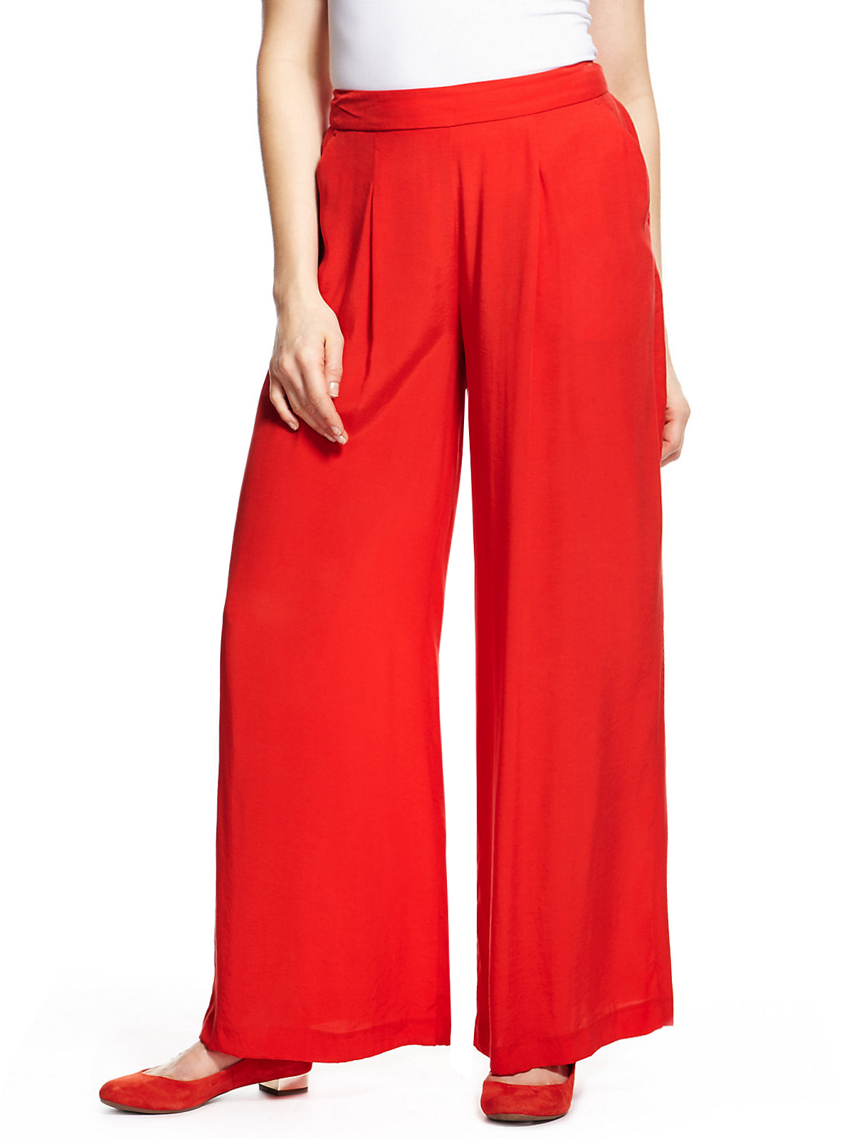 Marks and Spencer - - M&5 Collection Chilli Red Super Wide Leg Pleated ...