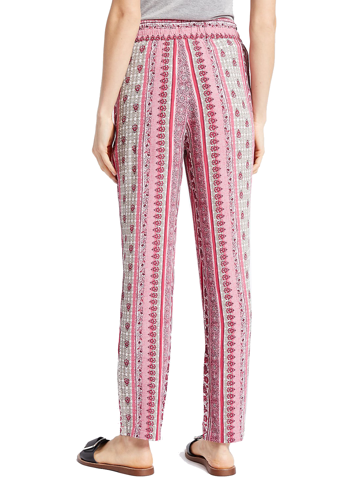 Marks and Spencer - - M&5 PINK Floral Print Tapered Leg Trousers - Size ...