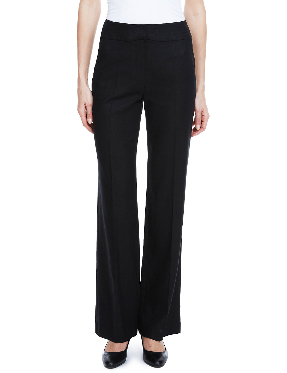 Marks and Spencer - - M&5 BLACK Linen Blend Wide Waistband Trousers ...