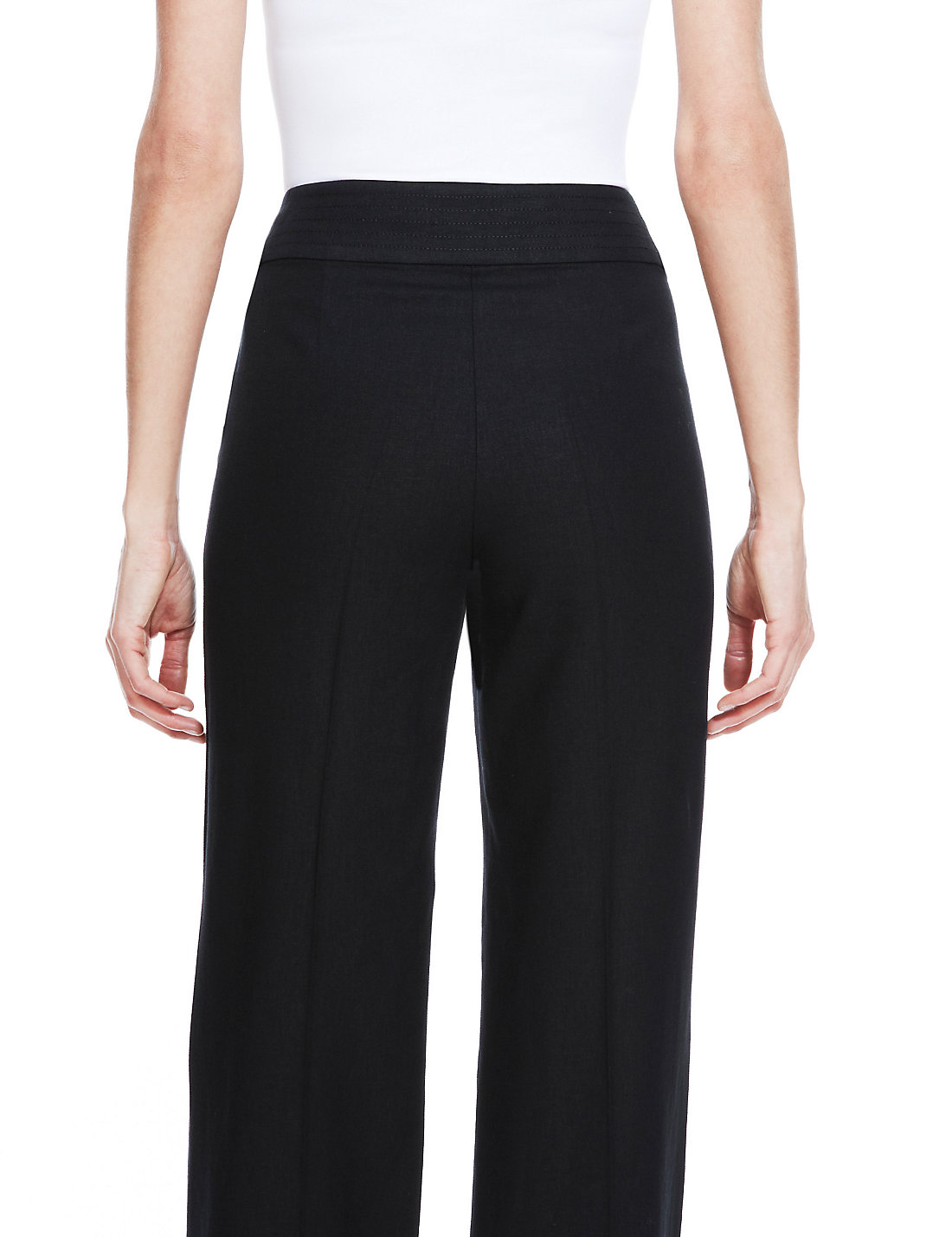 Marks and Spencer - - M&5 BLACK Linen Blend Wide Waistband Trousers ...