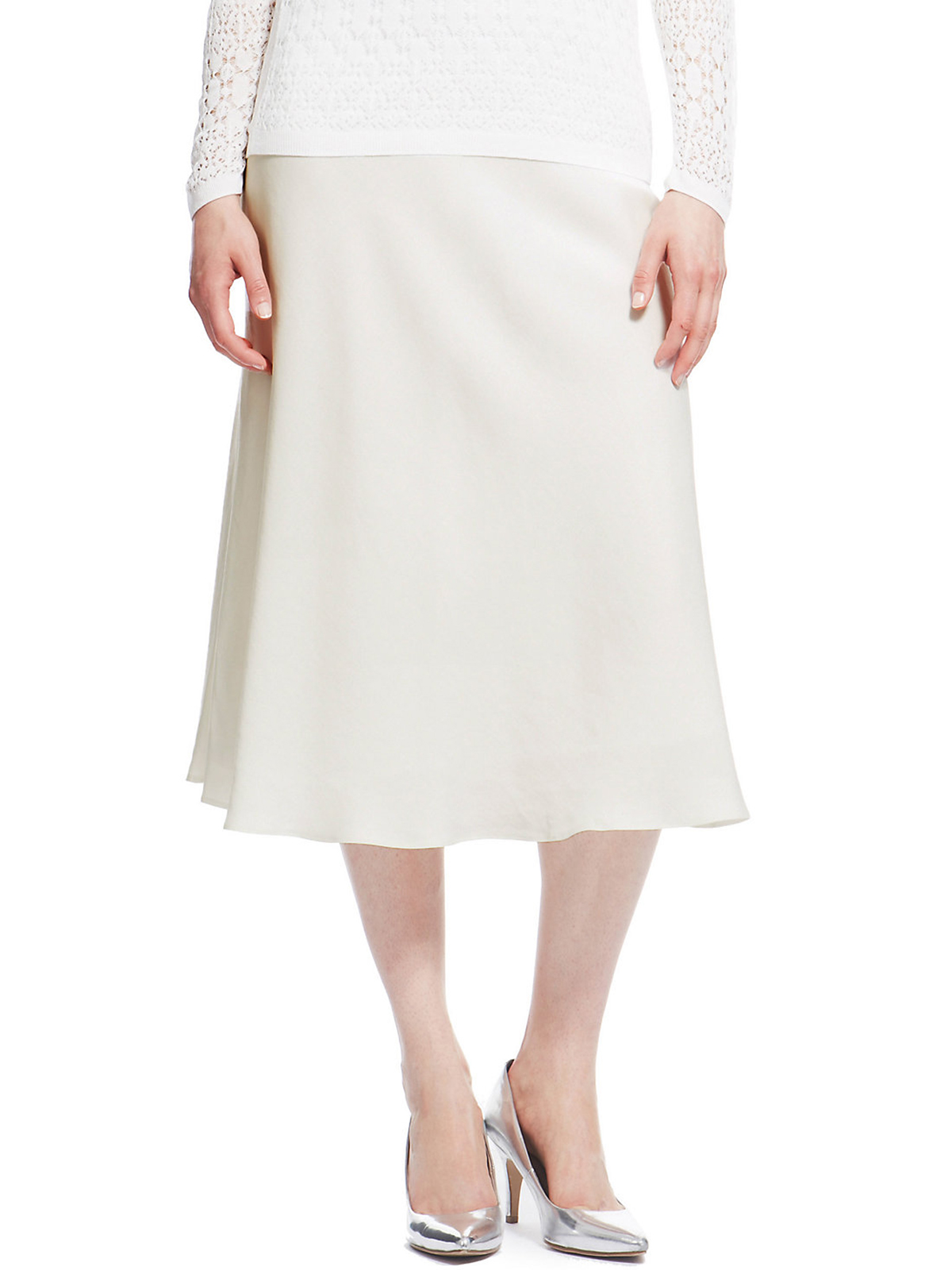Marks and Spencer M&5 IVORY Linen Blend ALine Skirt Size 14