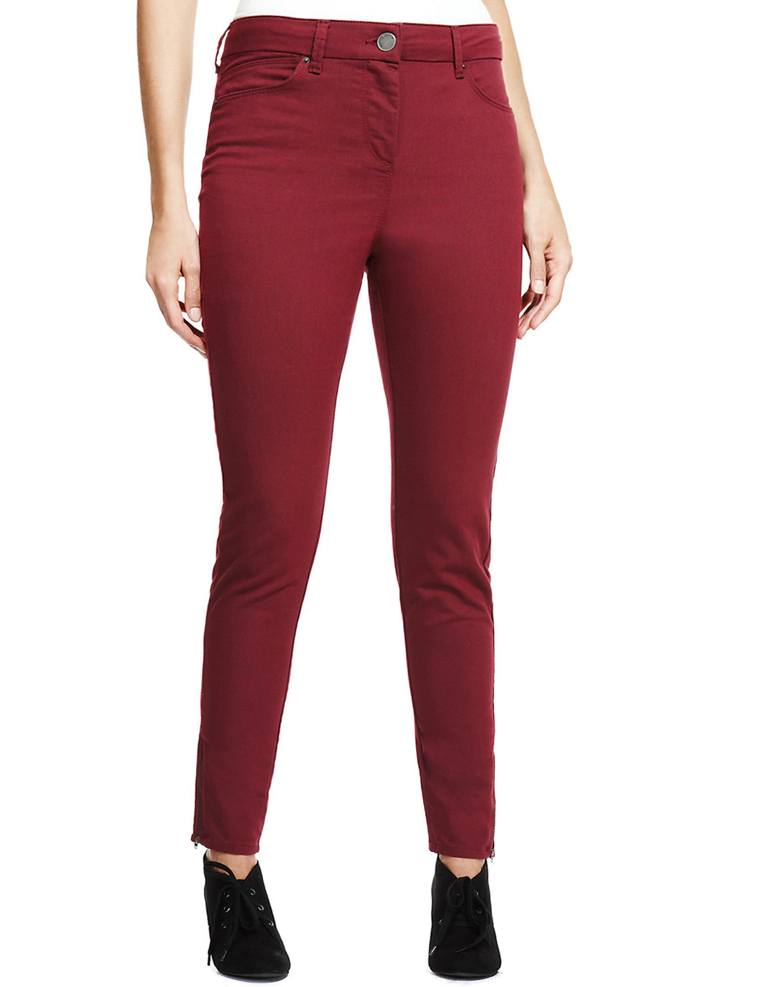 Marks and Spencer - - M&5 CRANBERRY Ankle Zipped Denim Jeggings - Size 12