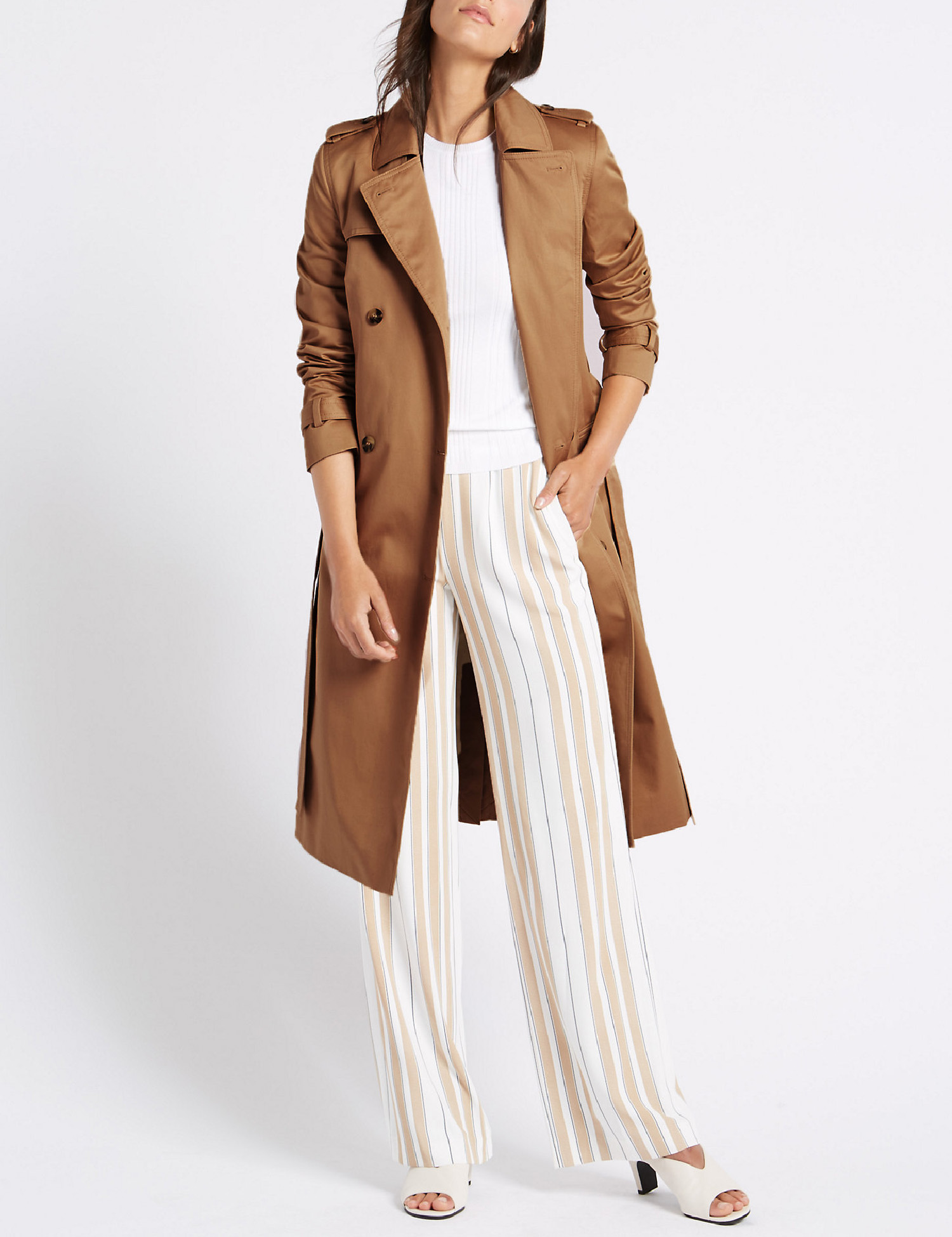 Marks and Spencer M&5 SANDSTONE Pure Cotton Longline Trench Coat