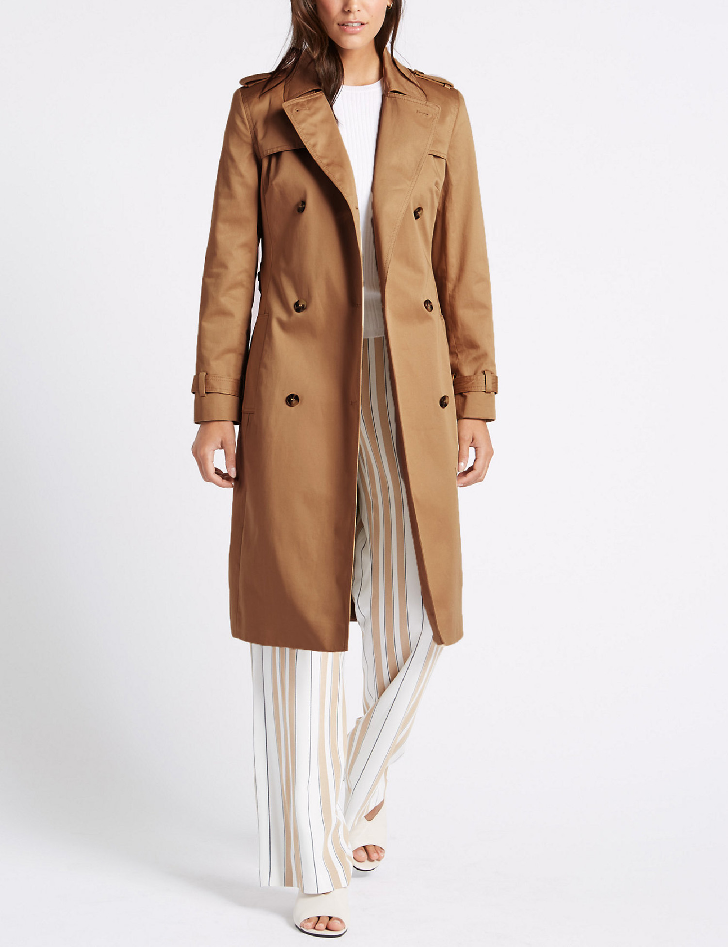 Marks and Spencer - - M&5 SANDSTONE Pure Cotton Longline Trench Coat ...