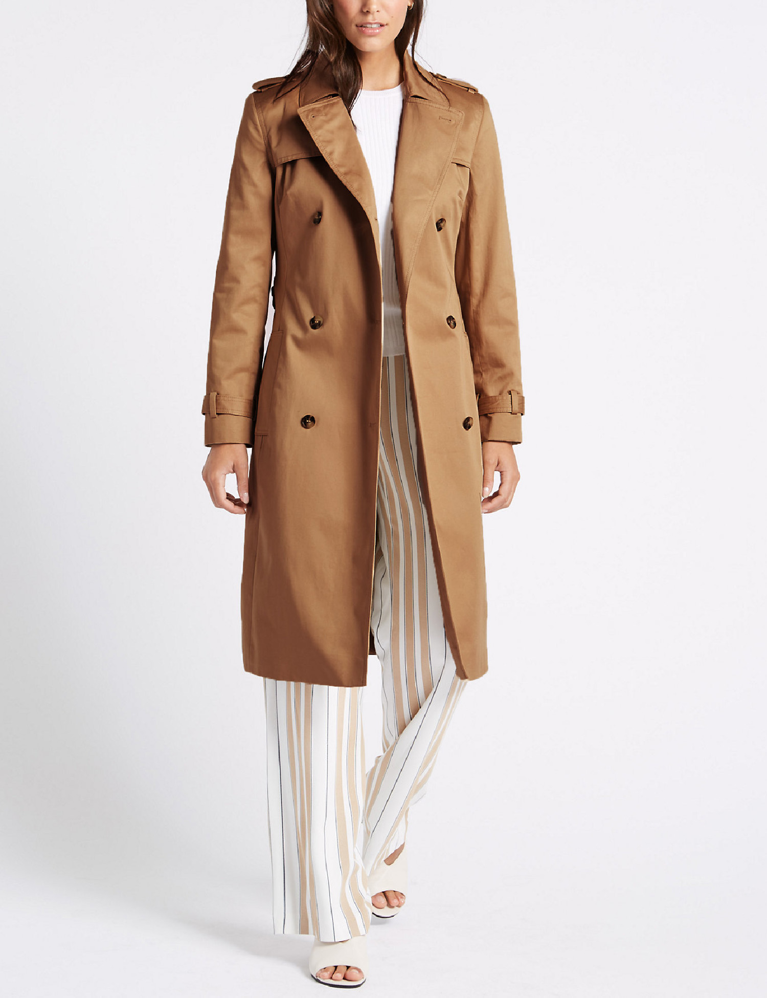 Marks and Spencer M&5 SANDSTONE Pure Cotton Longline Trench Coat