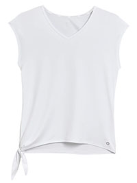 WHITE V-Neck Tie Side Short Sleeve Yoga Top - Plus Size 12 to 24