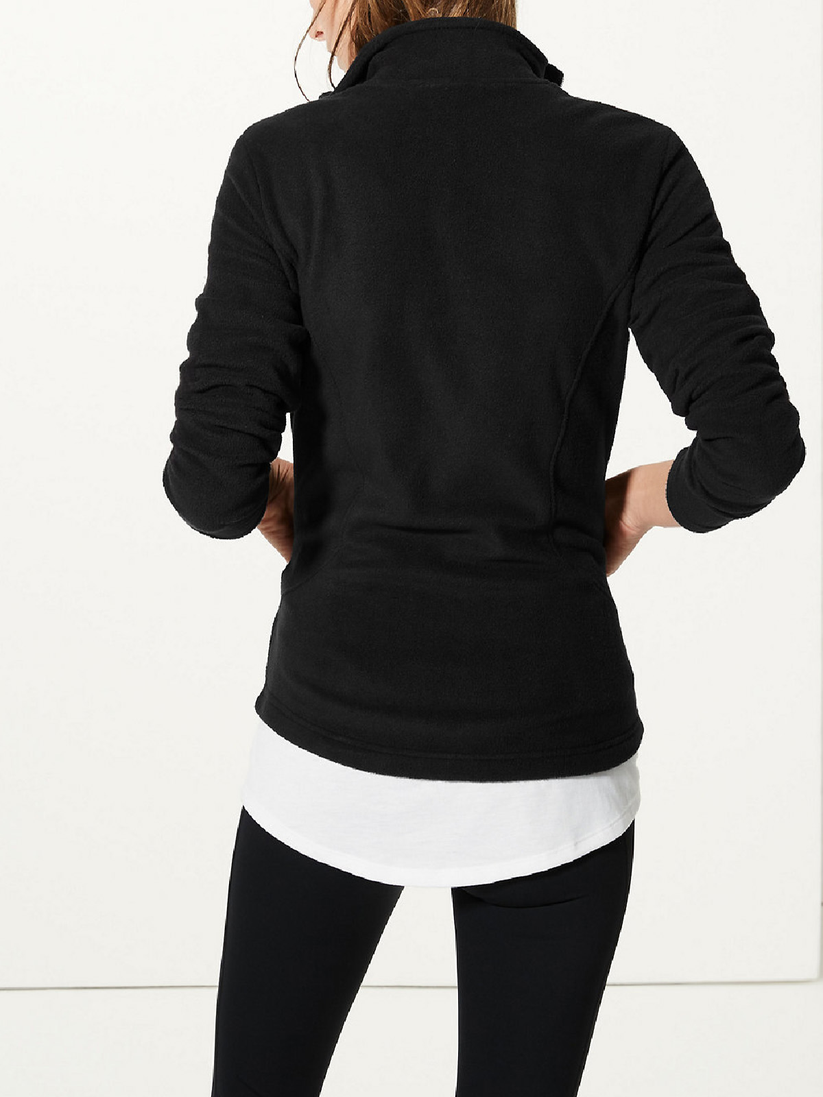 Marks and Spencer M&5 BLACK Panelled Fleece Jacket Plus Size 12 to 18