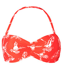 Orange Mix Parrot Print Bandeau Bikini Top - Size 12 to 14