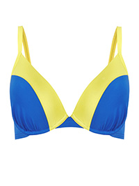 M&5 BLUE Color Block Plunge Bikini Top - Size 32 to 38 (B-C-D-DD)